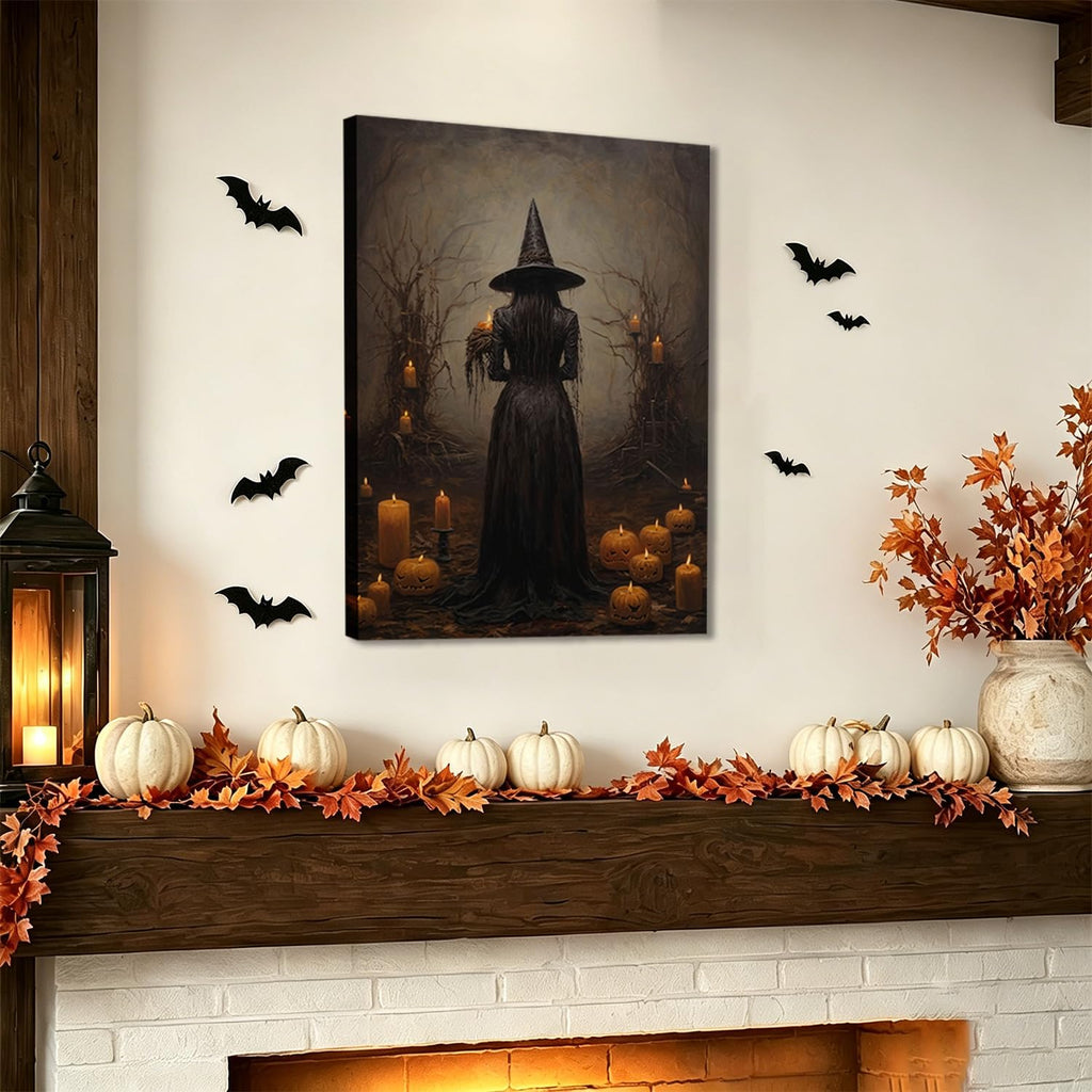 Halloween Gothic Witch in Forest Canvas Wall Art 16x24 inch