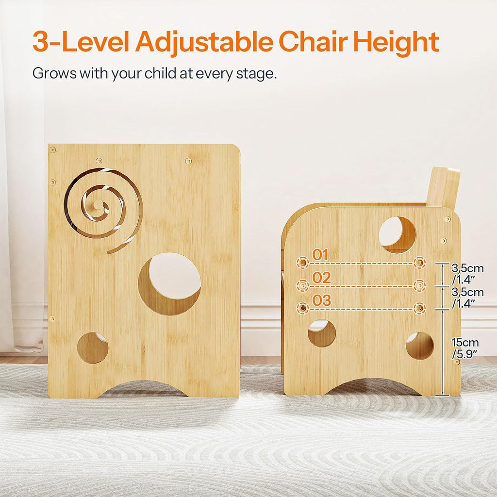 Toddler Table and Chair Set, Bamboo Kids Table and Chair Set with Chalkboard, 3 in 1 Baby Table and Chair for Ages