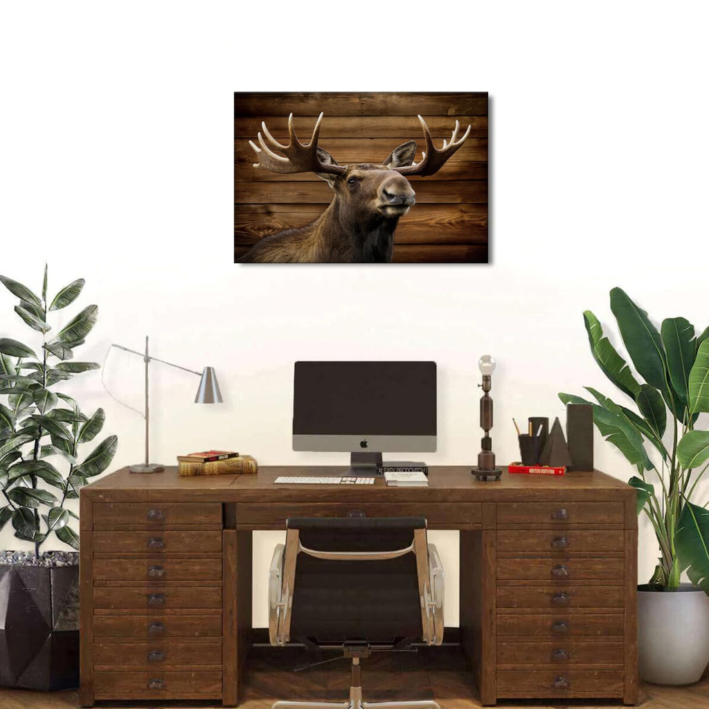 Rustic Deer Wall Art Moose Portrait Canvas Wall Decor Farmhouse Animal Prints Cabin Lodge Decor Woodland Western