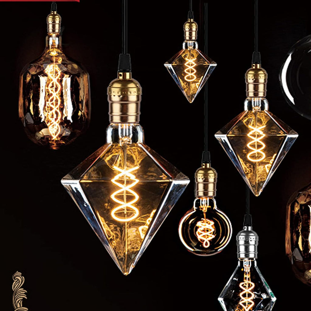 Decorative Edison Bulbs 4W D110 Diamond Shape LED Spiral Filaments Light Bulbs 40W Equivalent E26 Base Amber Glass