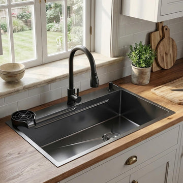 Stainless Steel -Single Bowl | 30 Inch Undermount | Free Three-Way Fitting Included for Unified Water Outlets