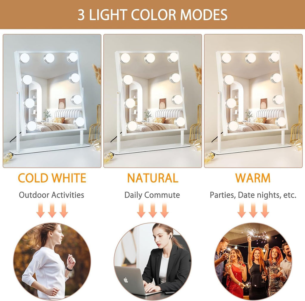 Vanity Mirror with Light Lighted Makeup Mirror Vanity Smart Touch Control 3Colors Dimmable Detachable 10X Magnification
