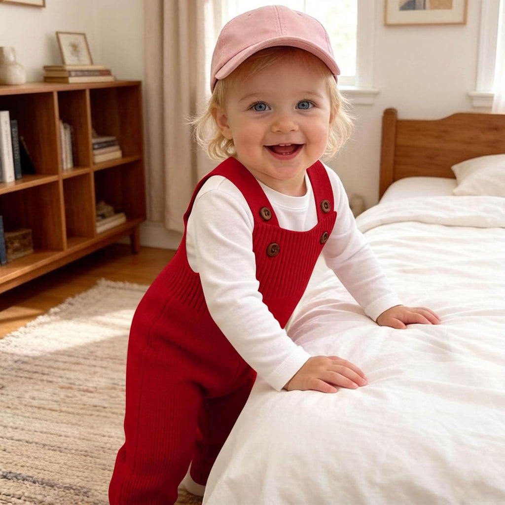 Baby Sweater Romper Knit Solid Color Clothes Suspender Pants Cute Overalls Jumpsuit with Shoulder Straps