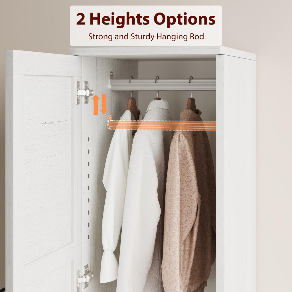 Armoire Wardrobe Closet with 2 Doors, 72 in Wooden Wardrobe Cabinet with Hanging Rod, Narrow Tall Clothing Armoire