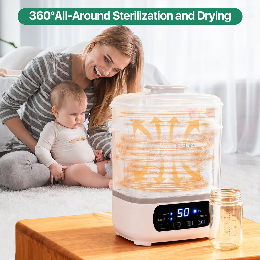 Baby Bottle Steamer and Dryer, All-in-One Sterilizer and Dryer for All Baby Bottle, Bottle Sanitizer for