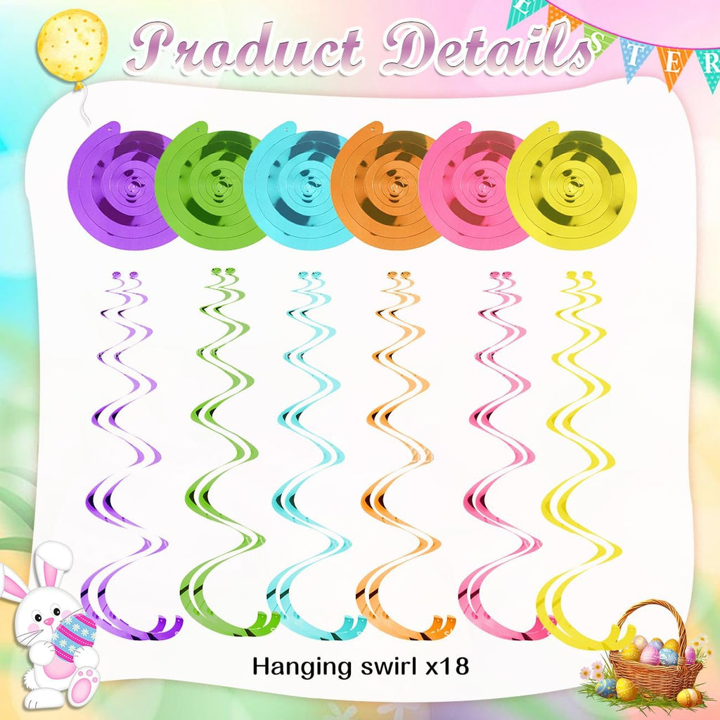 Easter Decorations Easter Garland Happy Easter Banner Easter Decorations Indoor with Egg Bunny Hanging Swirl - Set of 53