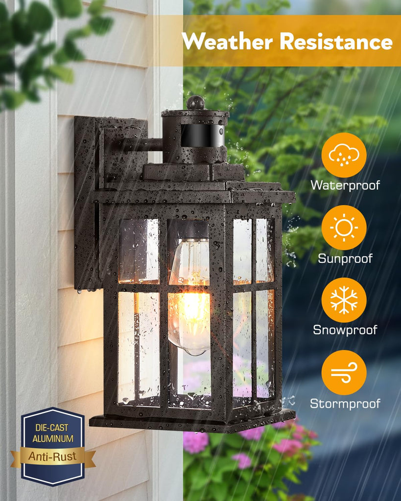 Outdoor Motion Sensor Light, 2 Pack Outside Sconce, Bronze Motion Sensor for Outside, Anti-Rust, Outdoor Light