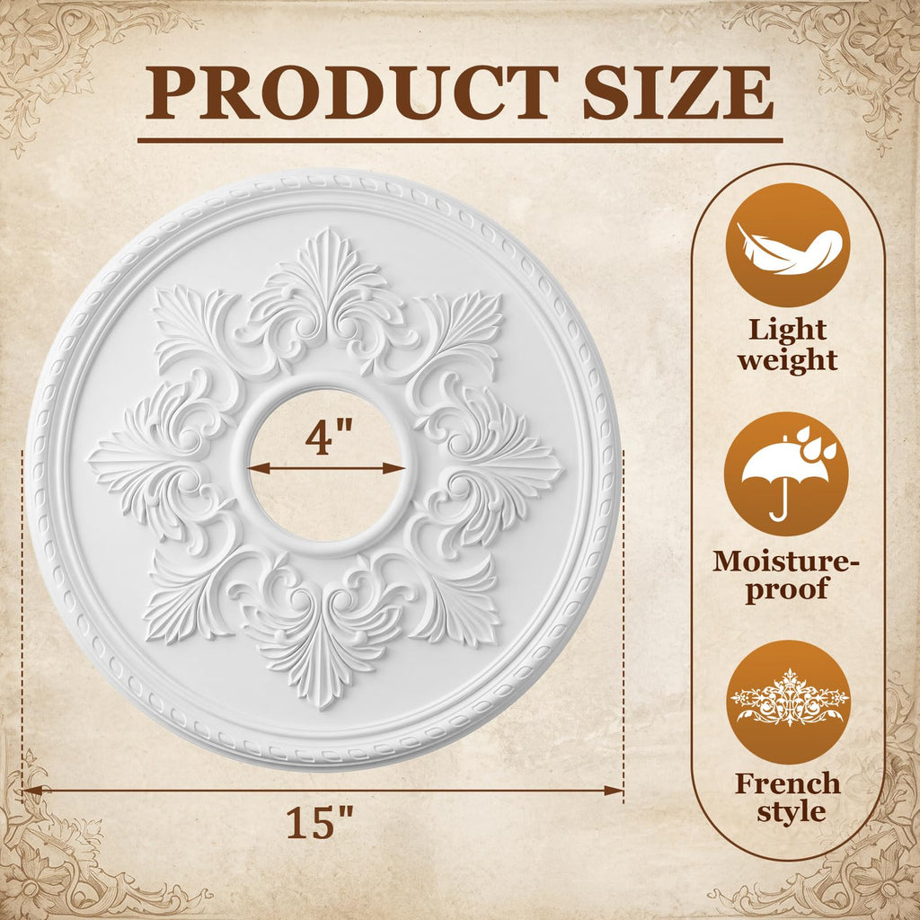 2 Pack 15" OD x 3.94" ID PU Chandelier Fan Ceiling Medallion