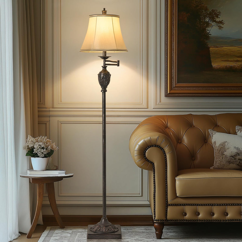 Traditional Floor Lamp with 350° Swing Arm, Including Bulb, Antique Black