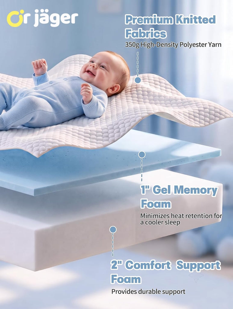 Pack and Play Mattress 38"x26"x3", Plush Memory Foam Crib Mattress Pad with Breathable Cover, Dual Sided Comfort for