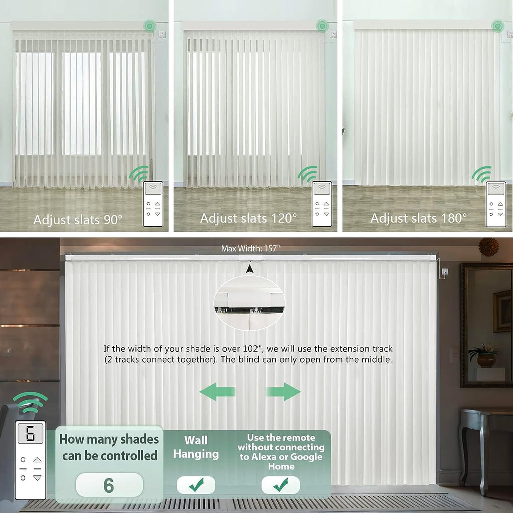 Motorized Sheer Vertical Blinds, Hardwired Smart Sliding Door Shades