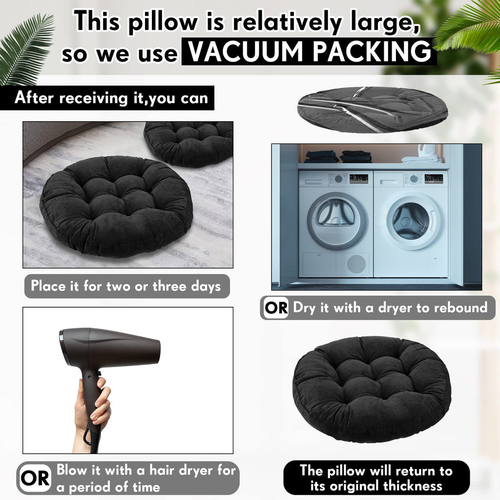 4 Pcs Black Large Floor Pillow Cushion, Round 22 x 22