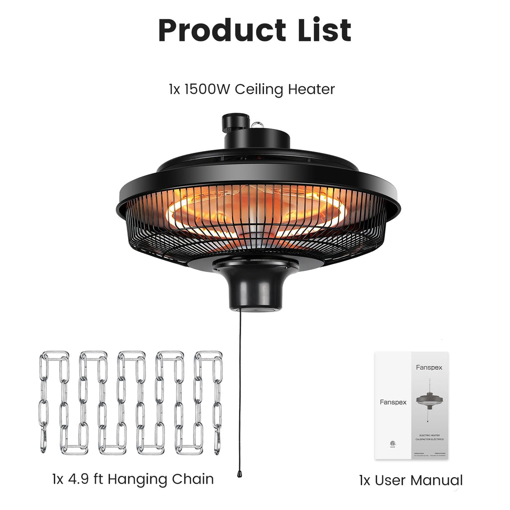 1500W Electric Ceiling Heater , Gazebo & Greenhouse