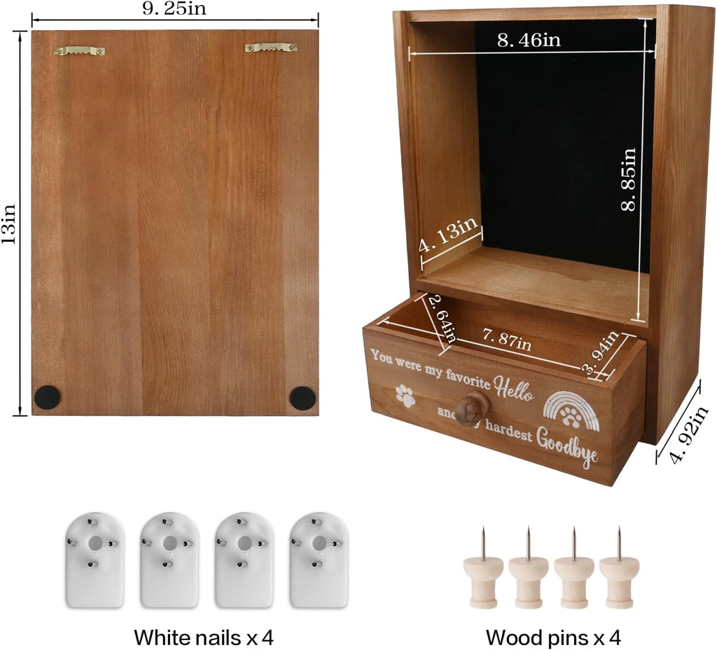 Pet Memorial Shadow Box 9.3x13 with Deep Drawer for Loss of Dog Gift Brown