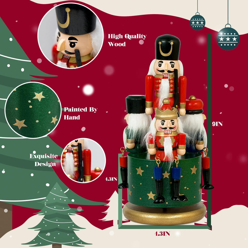Nutcracker Christmas Decorations of Music Box - Wooden Nutcracker Figures Christmas Ornaments Gifts for Indoor