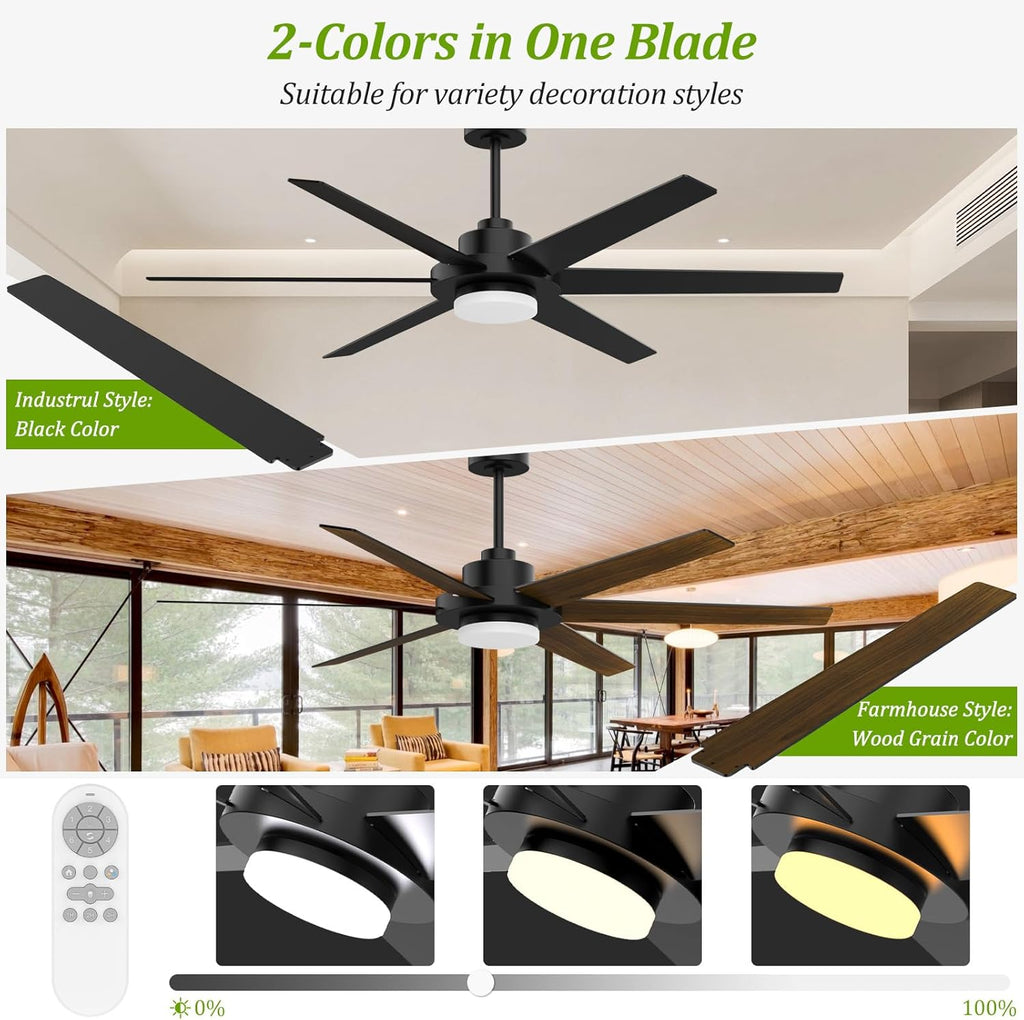 64 inch Ceiling Fans with Lights and Remote&APP,Industrial Ceiling Fan Reversible Quiet DC Motor, 6 Speed 3 CCT Dimiable, Modern Large Ceiling Fan for Living Room Farmhouse Patios Outdoor Gazebo Black A101-B0F82S3LSZ