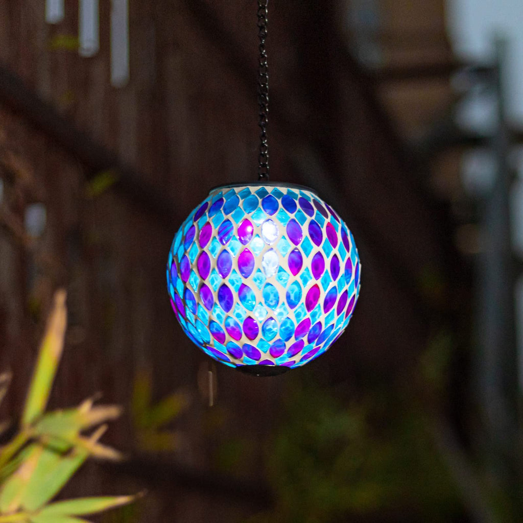 Hanging Solar Lanterns Mosaic Crackle Glass Solar Light, Multicolor