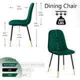 Velvet Dining Chairs Set of 4, Upholstered Kitchen Chairs with Backrest and Metal Legs, Solid Color Dining Room Chairs, Green