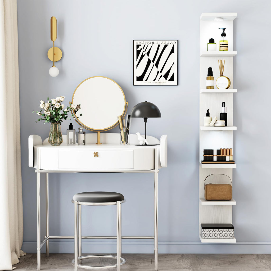 7 Tier Wall Shelf with LED Lights Lack Shelf for Room Decor White