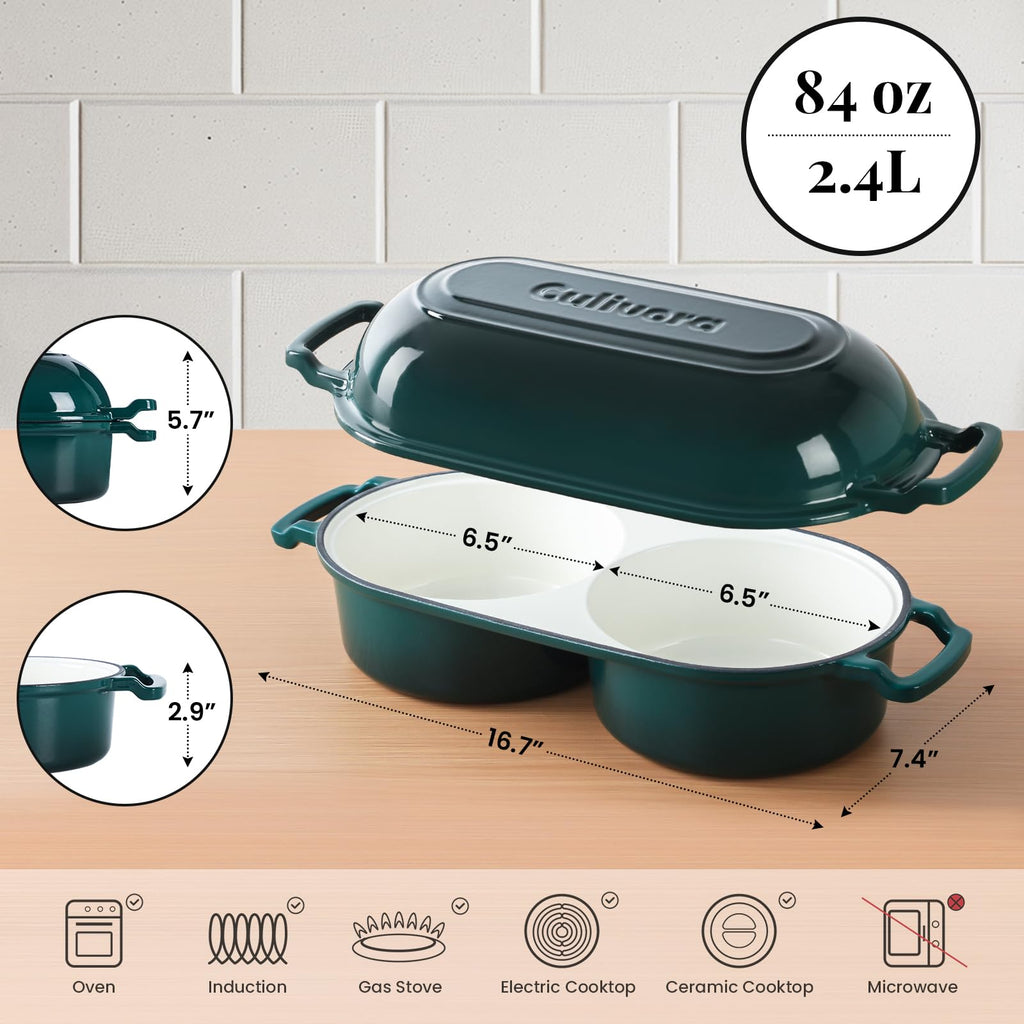 Cast Iron Double Dutch Oven, Mini Enamel Sourdough Bread Pan with Lid