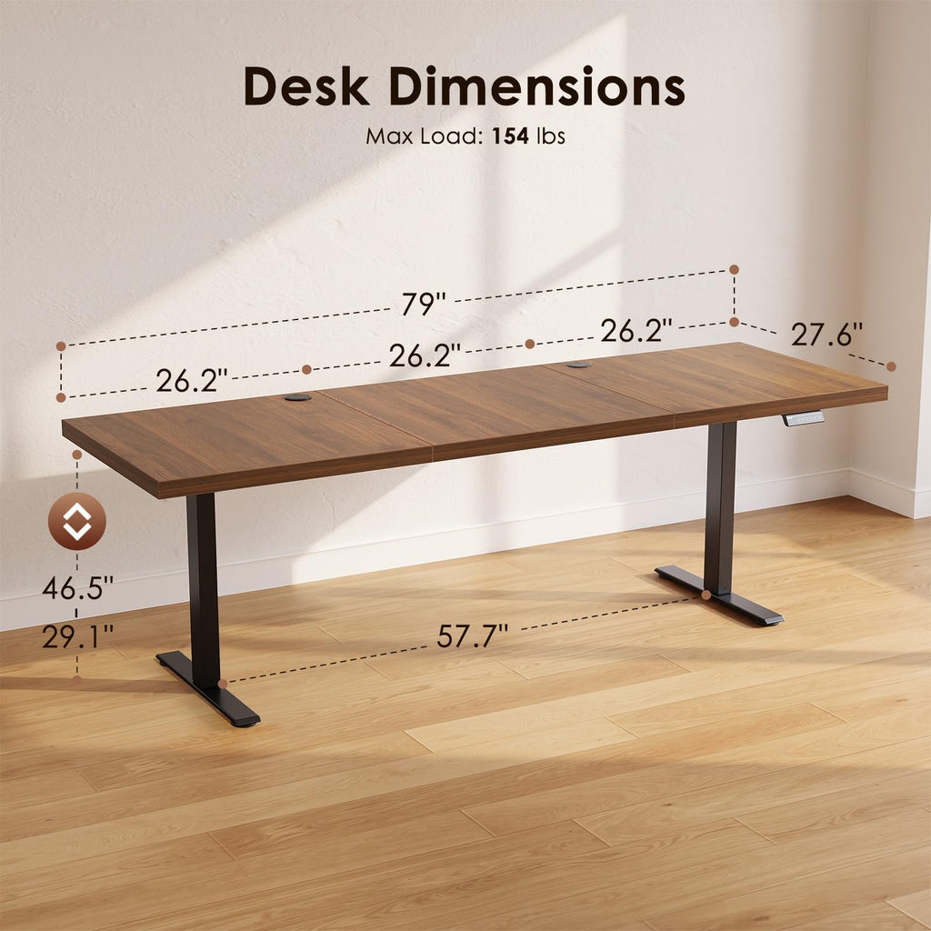 79 Inch Executive Electric Standing Desk Height Adjustable, Walnut