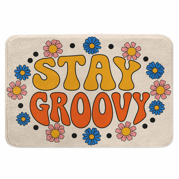 Seventies Retro Stay Groovy Bathroom Mat Rugs Hippie Flowers in Circle Print Faux Cashmere Thick Plush Bath Mat
