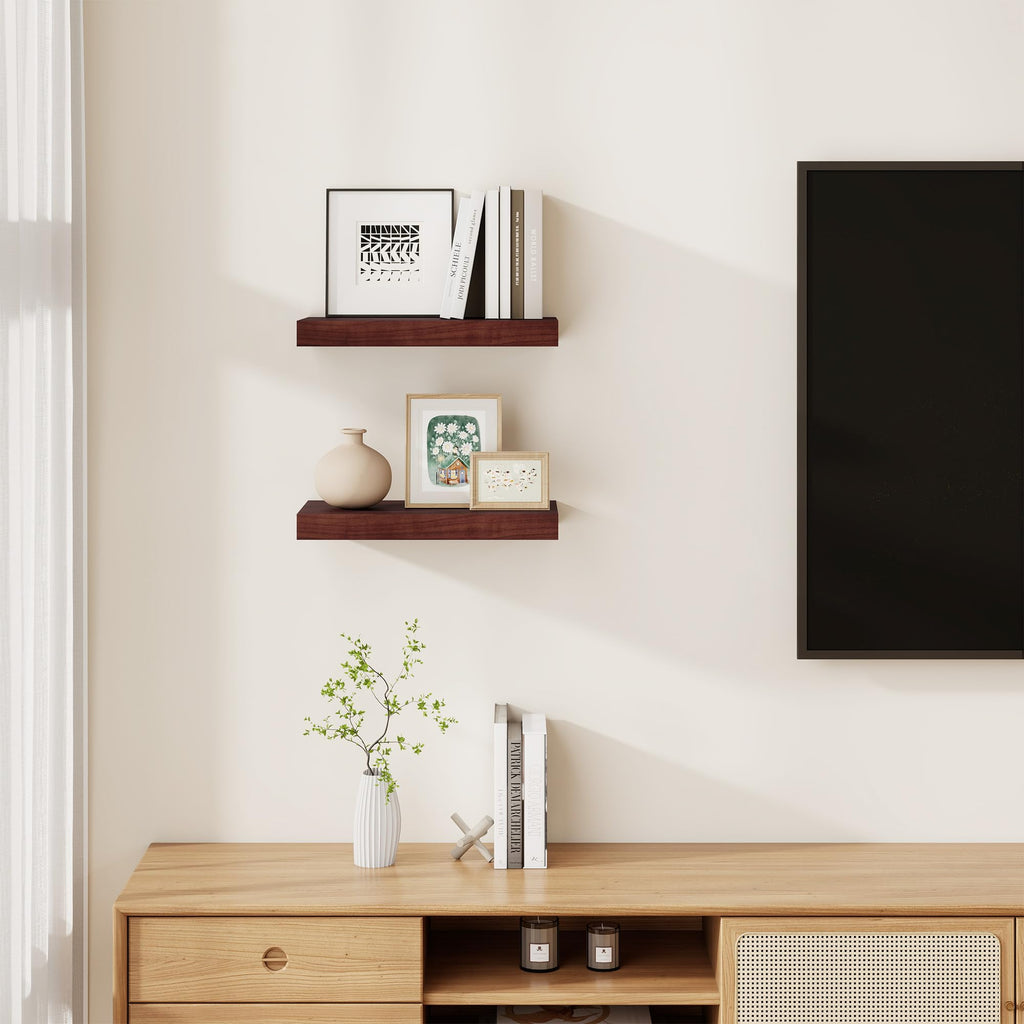 Floating Shelves for Wall, Real Wood Floating Shelf Set of 2, 8 Inch Deep Floating Shelves, Rustic Wood Wall Shelf