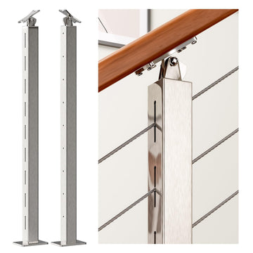 2 Pack Cable Railing Post Stainless Steel Adjustable Angle Intermediate Post for 1/8" Deck Cable Railing, Silvery