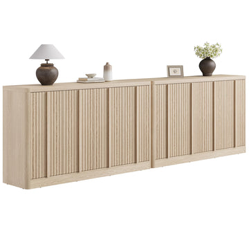 Fluted Buffet Cabinet with Storage, 120" Sideboard Buffet Storage Cabinet with 8 Doors & Adjustable Shelves, Wood