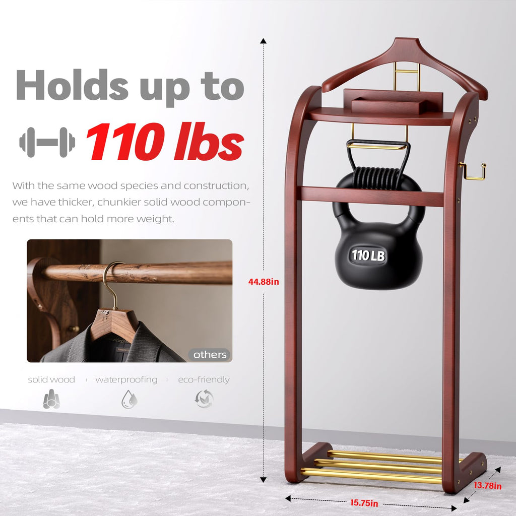 Suit Valet Stand for Men, Wood Mens Valet Stand (Reddish Brown)