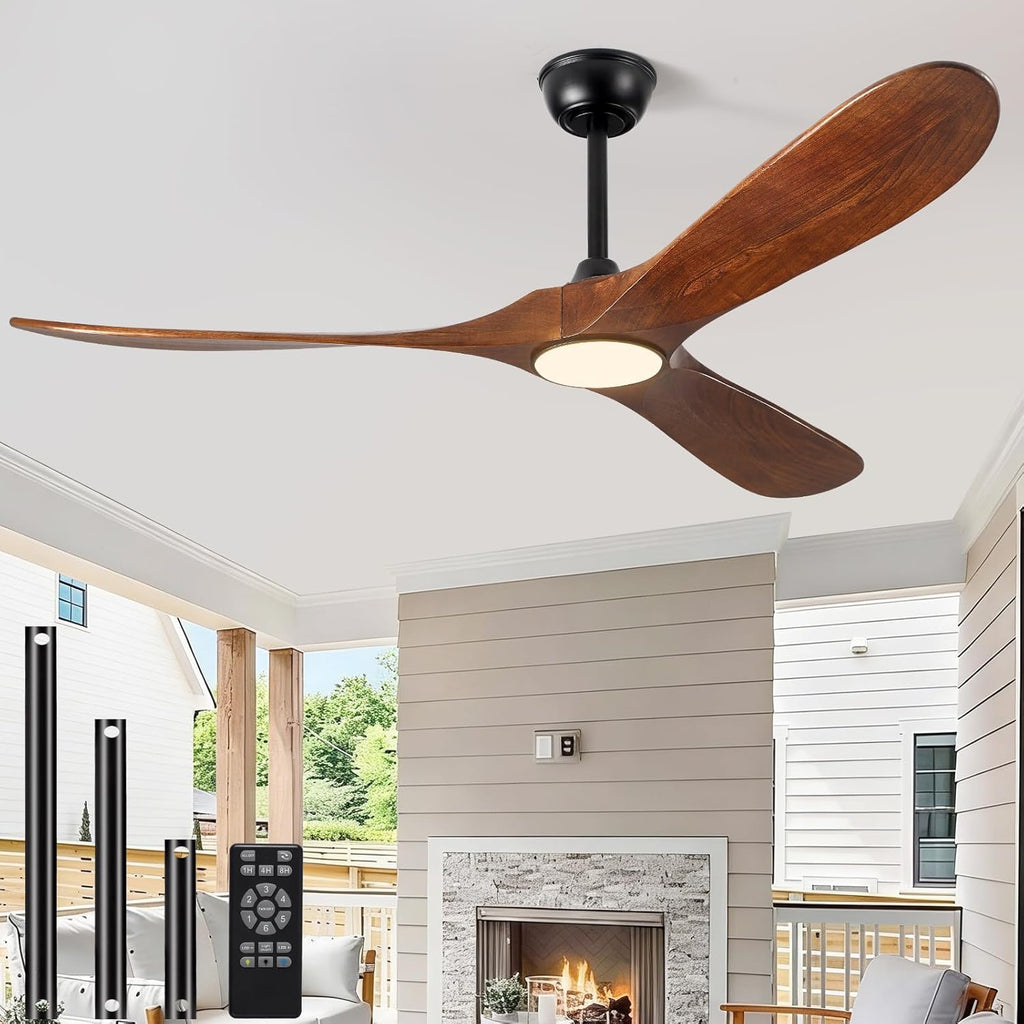 60" Ceiling Fan with Light and Remote, 6-Speed Dimmable Outdoor Ceiling Fan, High CFM Quiet 3 Blade Wood Ceiling Fan