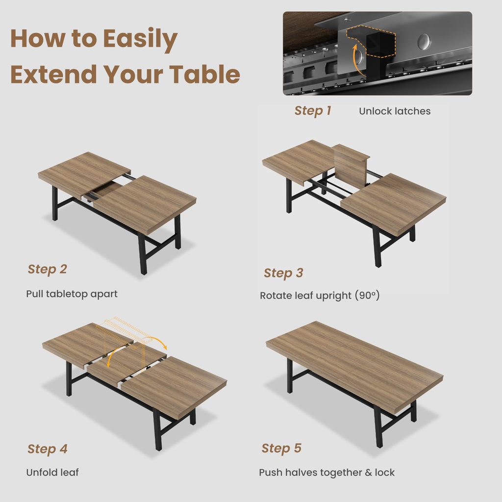 63-83" Extendable Dining Table, Industrial Rectangular Dining Room Table for 6-8 People, Expandable Kitchen Table
