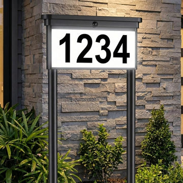 Solar Address Sign for Yard: 29" Double-Sided Lighted House Numbers with 12 Color Modes, 2-in-1 Dual Mounting (Stake