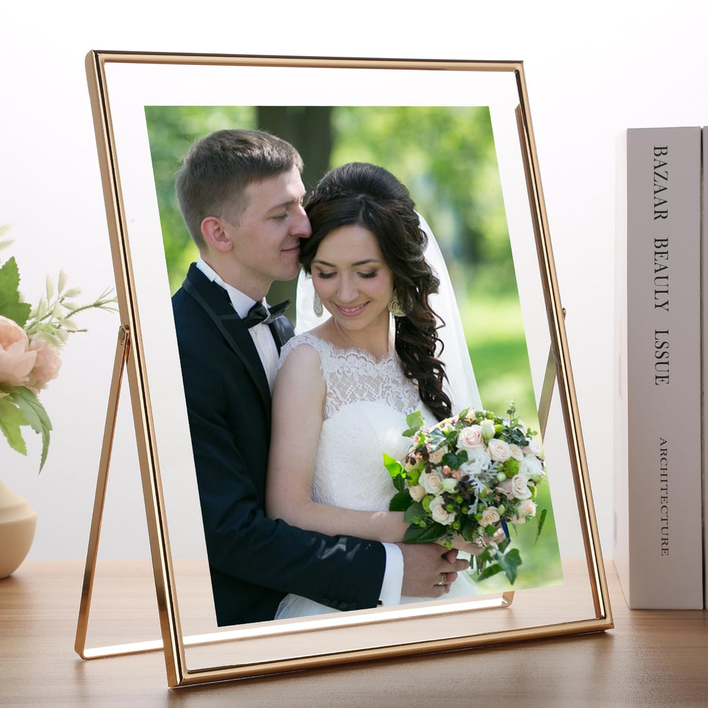 Gold 10x12 Floating Frame 2-Pack for Photo Sizes(7x9''8x10'', 8.5x11''), Adjustable Tabletop/Shelf Floating Picture