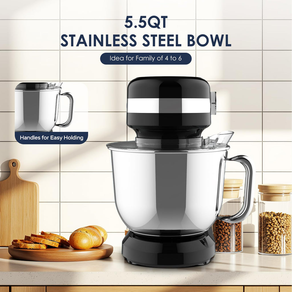 5.5QT Electric Stand Mixer,Tilt-Head Food Mixer(Black)