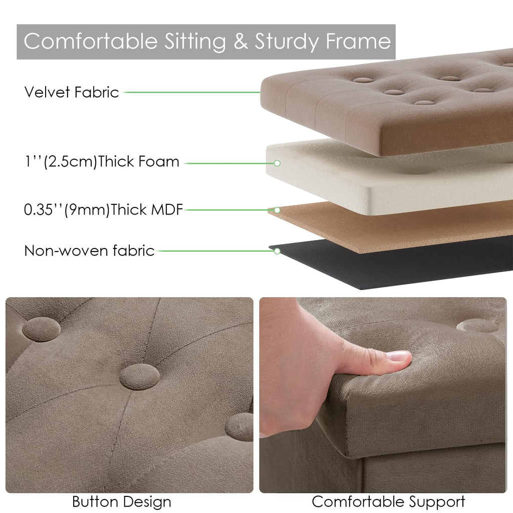 Jumbo Ottoman with Storage [1-Pack] Velvet Folding Small Square Foot Stool with Lid Bedroom Coffee Table Dorm Dark