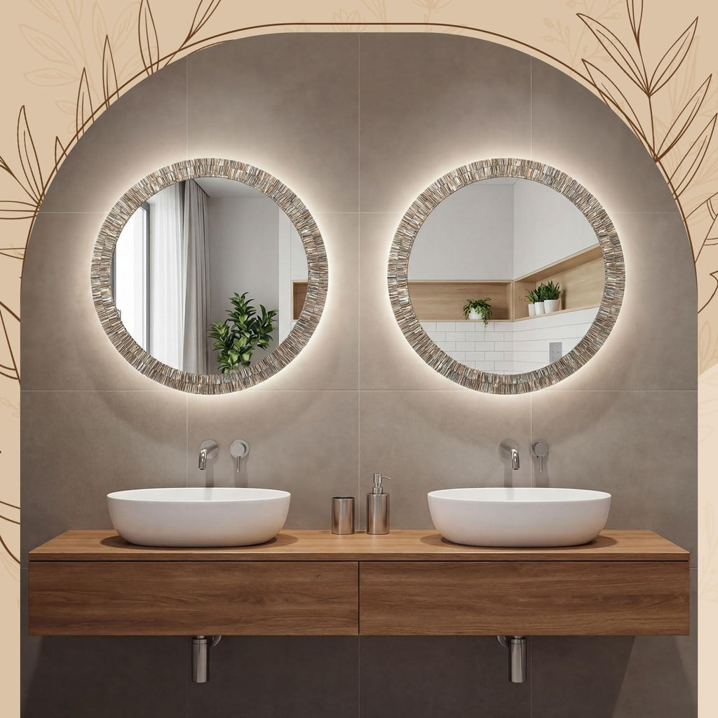 Large 24 Inch Round Capiz Shell Mirror Coastal Seashell Wall Decor