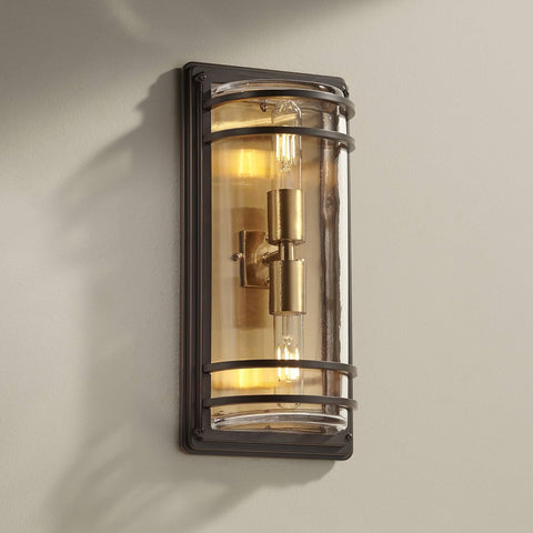Modern Industrial Wall Light Sconce Bronze Brass Hardwired 7 1/2" 2-Light Fixture Clear Glass for Bedroom Bathroom Vanity Reading Living Room Hallway House Home DŽcor A123-B0B9GGHZPN