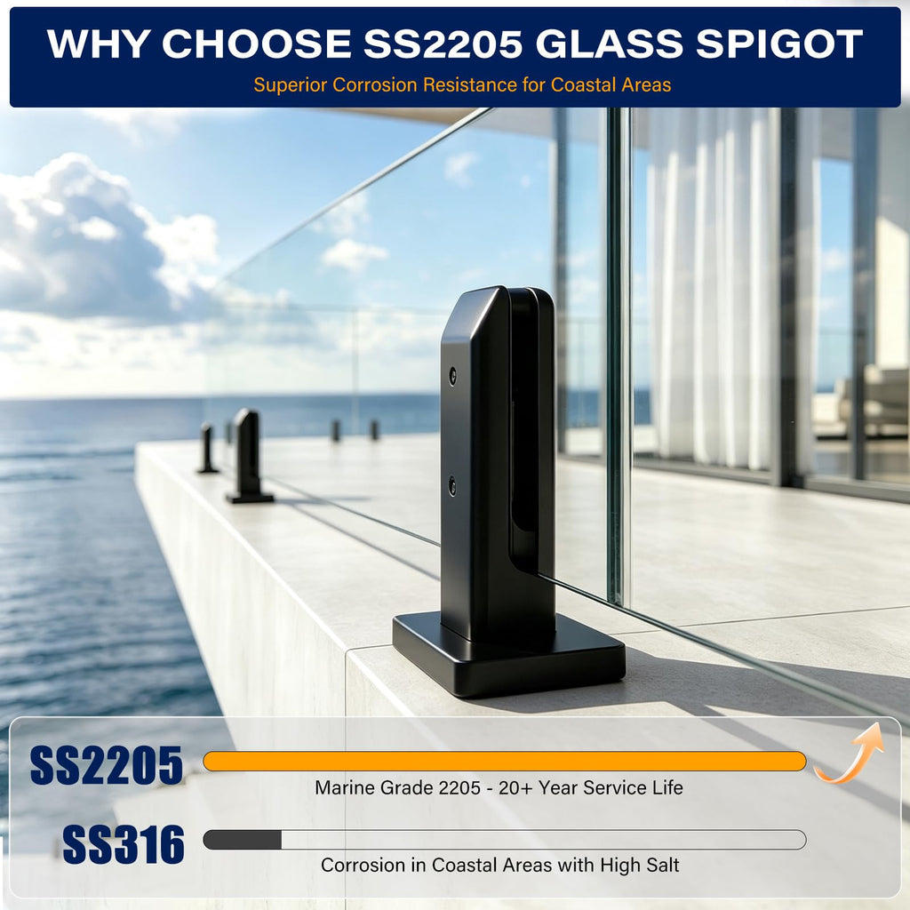 12 Pack Marine Grade SS2205 Glass Railing Spigot Matte Black