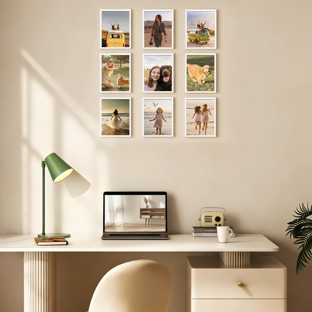 8.5x11 Picture Frame White Set of 9, Diploma Frame with Acrylic Plexiglass for Pictures, Certificate Degree Document