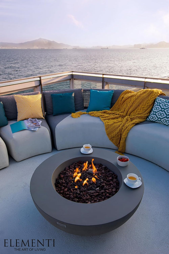 Elementi Lunar Bowl Cast Concrete Fire Table - Natural Gas Outdoor Fire Pit