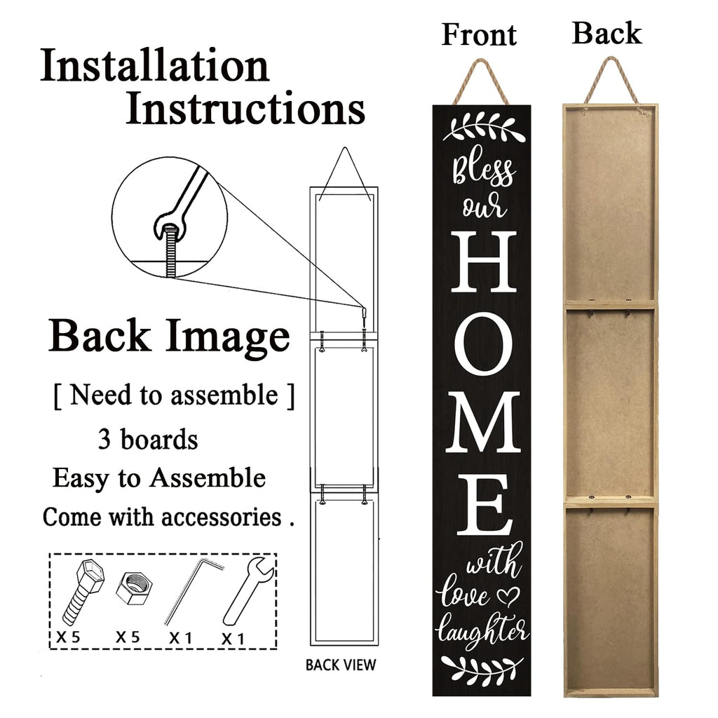 Welcome Sign for Front Door Porch, Bless Our Home Signs 47"