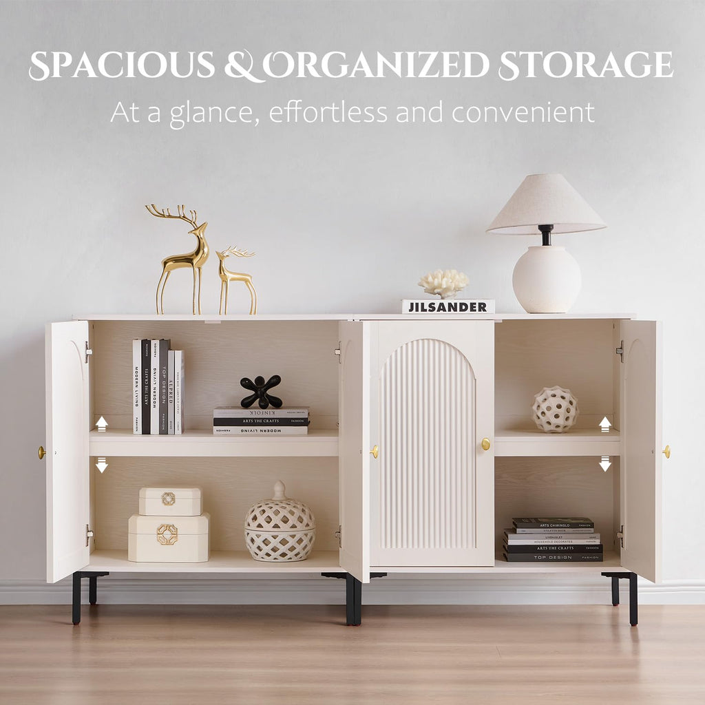 92.63" W Mid Century Modern TV Stands, White