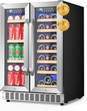 Wine and Beverage Refrigerator with Glass Door, 24-Inch Dual Zone Wine Fridge Un