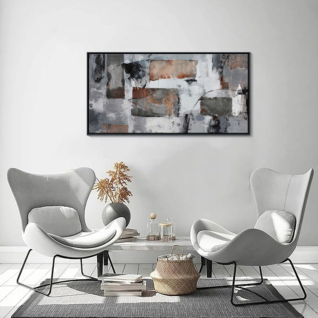 Large Abstract Wall Art - Gray and Black Modern Canvas Wall artwork, Framed Room Wall Decor, and Office, Aesthetic