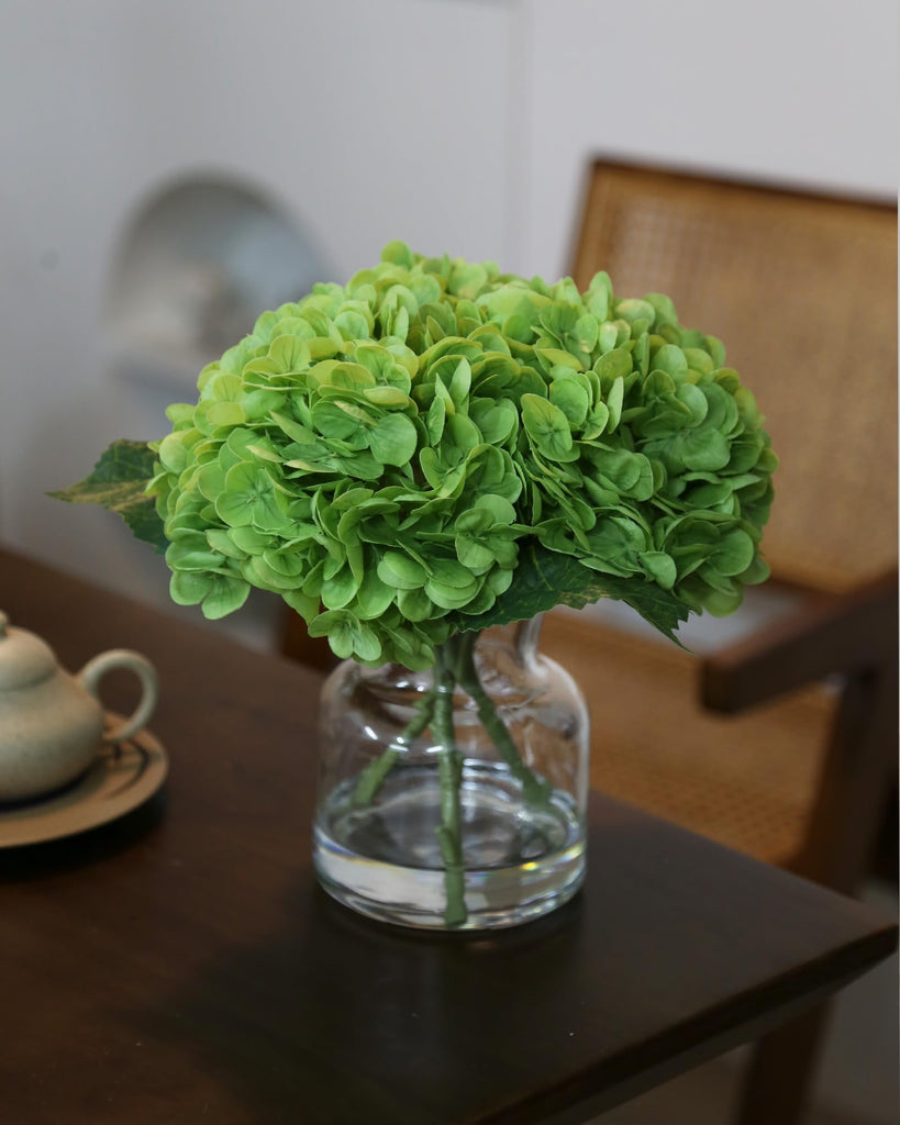 Lifelike Artificial Hydrangea Arrangement in Decorative Vase - Real Touch Fake Flowers or Water Bar Decor, Elegant