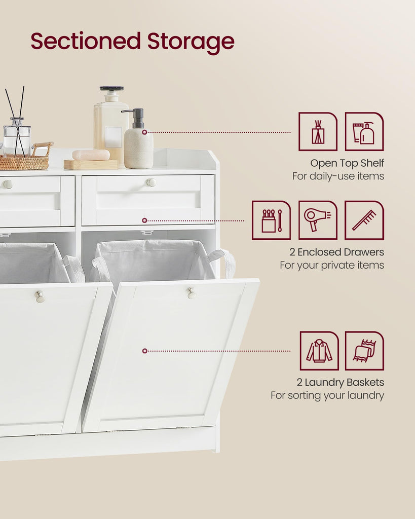 Laundry Cabinet with Tilt-Out Basket, 2 Drawers, 2 Baskets