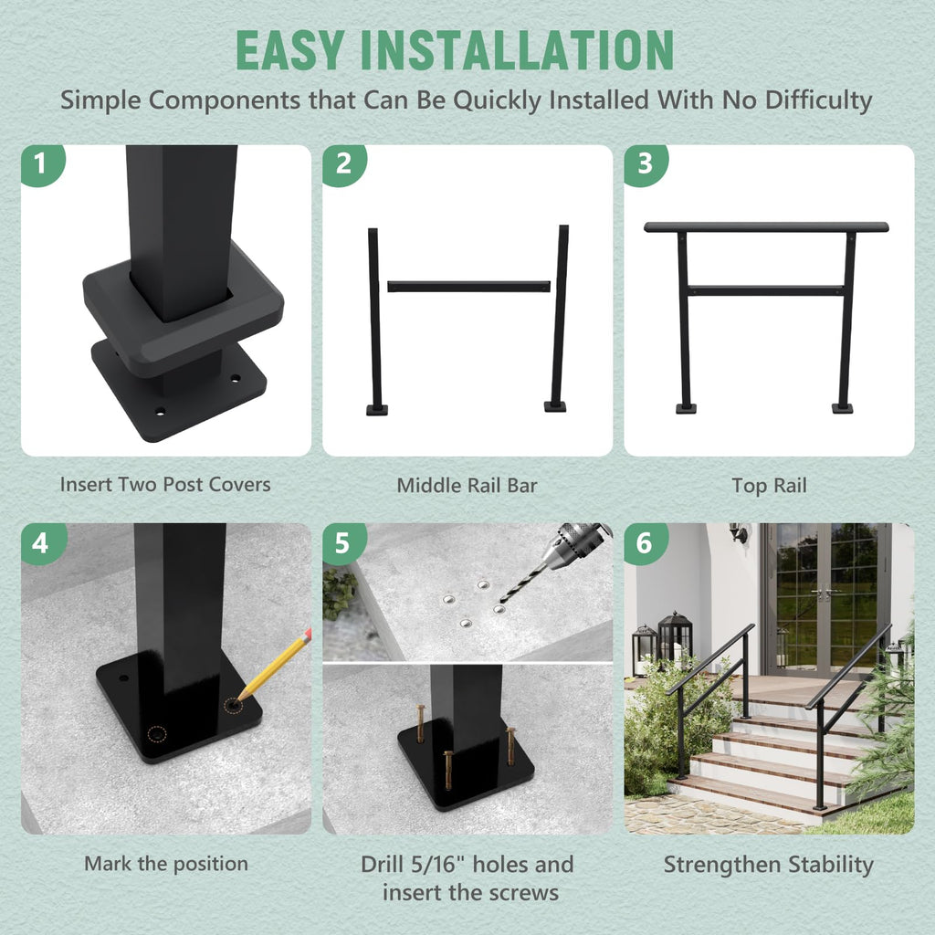 2 Pack Hand Rails for Outdoor Steps, 3-4 Step Railing for Stairs, Adjustable Porch Railing, Hand Rails for