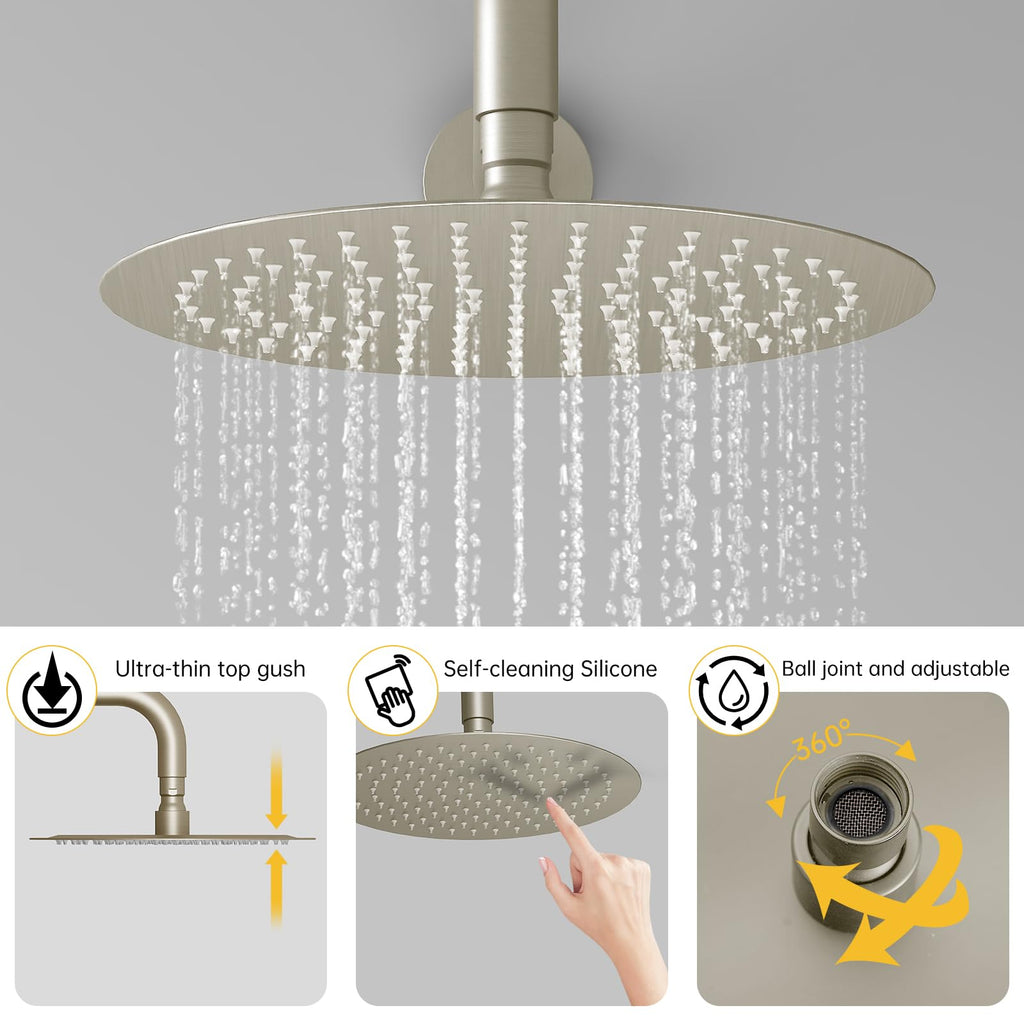 Shower System with 10 Inch Round Rain Shower Head and Handheld Wall Mounted, High Pressure Rainfall Shower Faucet