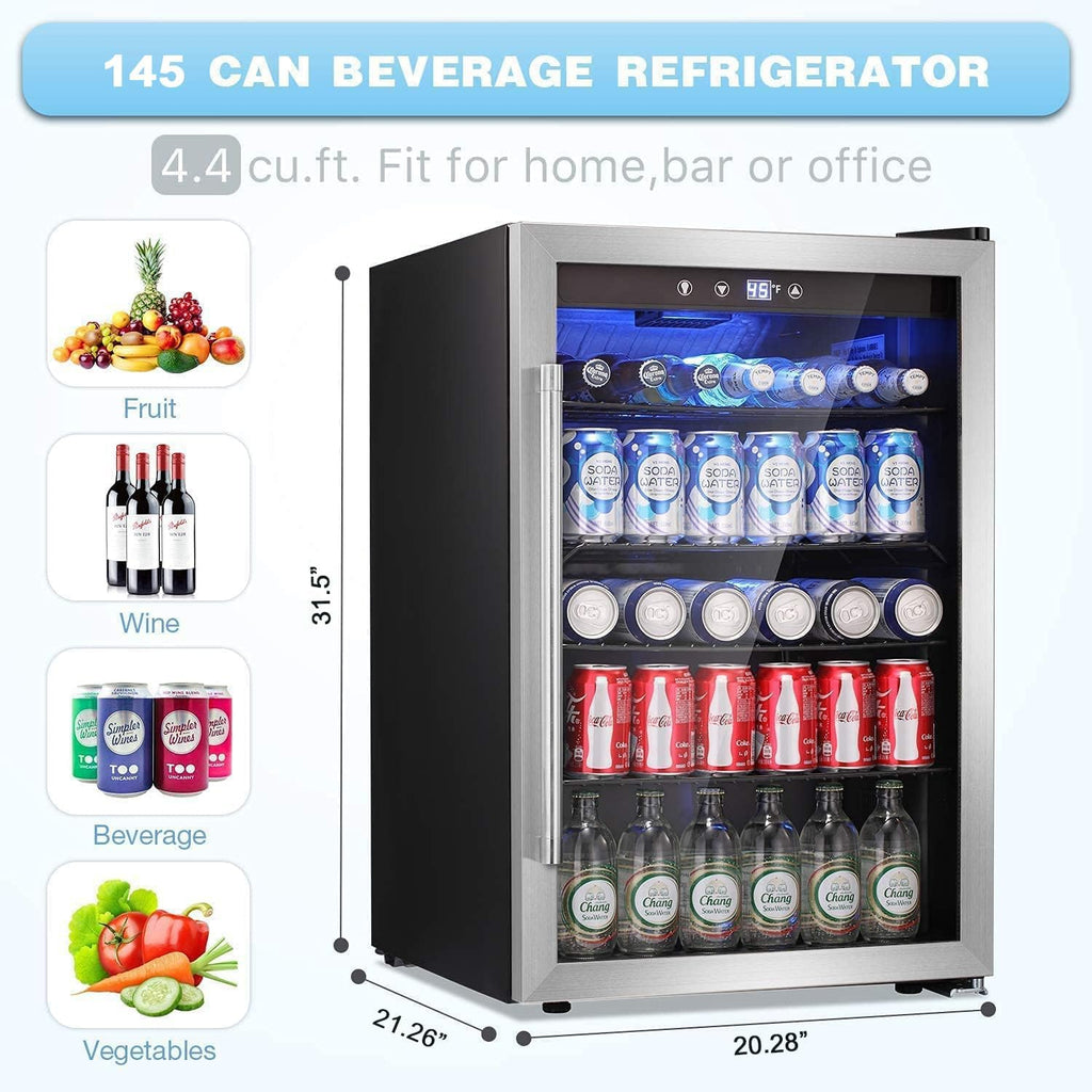 Beverage Refrigerator Cooler - 145 Can Mini Fridge Glass Door for Soda Beer or W